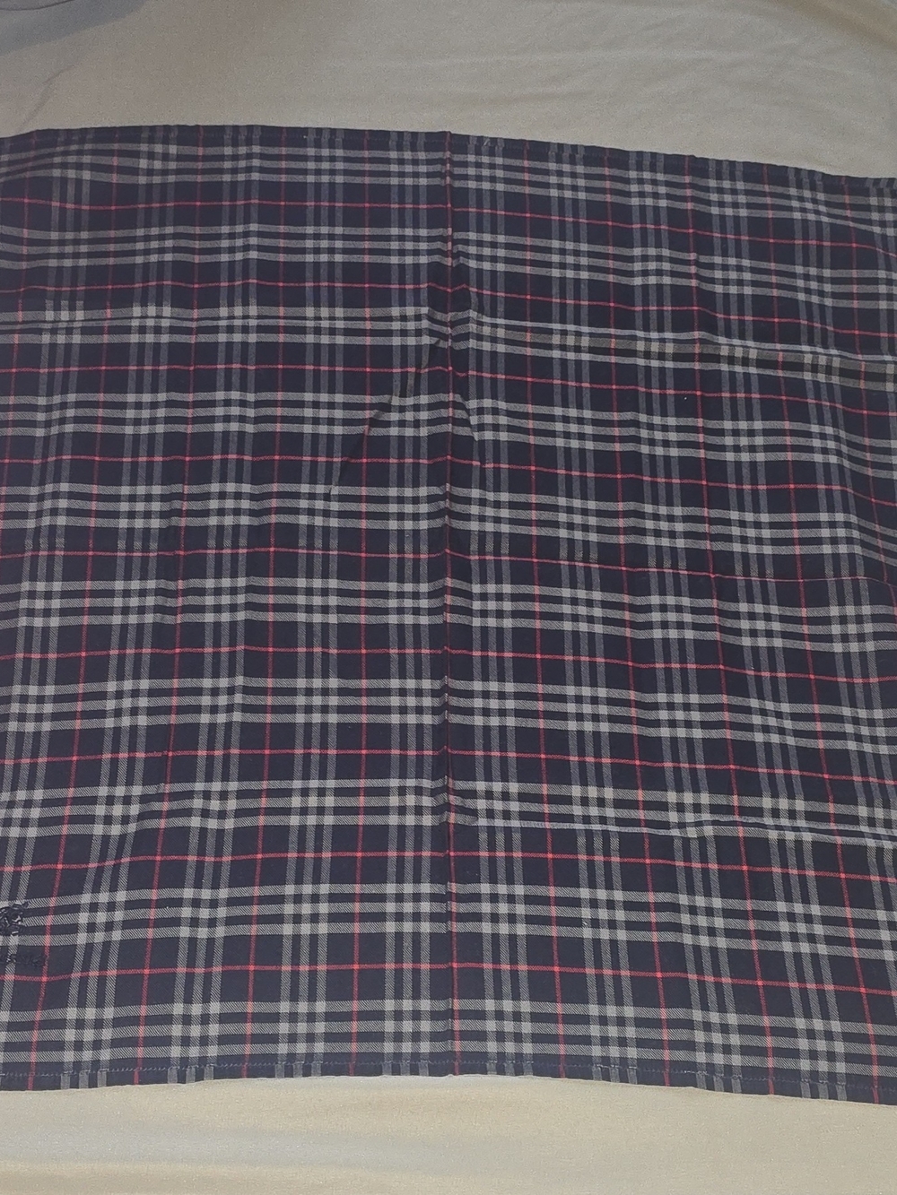 Authentic Vintage Burberry Plaid Pocket Square Handkerchief - Navy/Red/Gray Logo